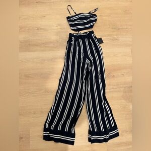Lulu's Navy and White Striped Wide Leg Pants